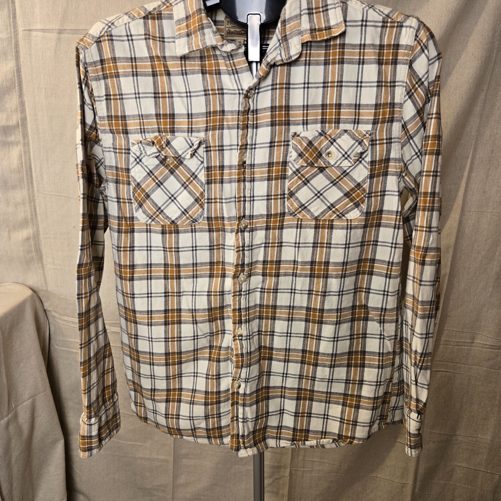 Freenature Slim Fit Plaid Button Down Shirt Mens Medium White Brown